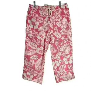 Lauren‎ Ralph Lauren Pink Hibiscus Capri Crop Pants Drawstring Tropical Size 8